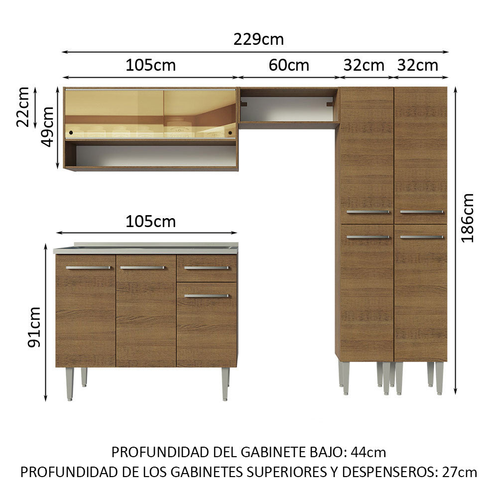 Cocina Integral 229cm con Fregadero Marrón Emilly 11
