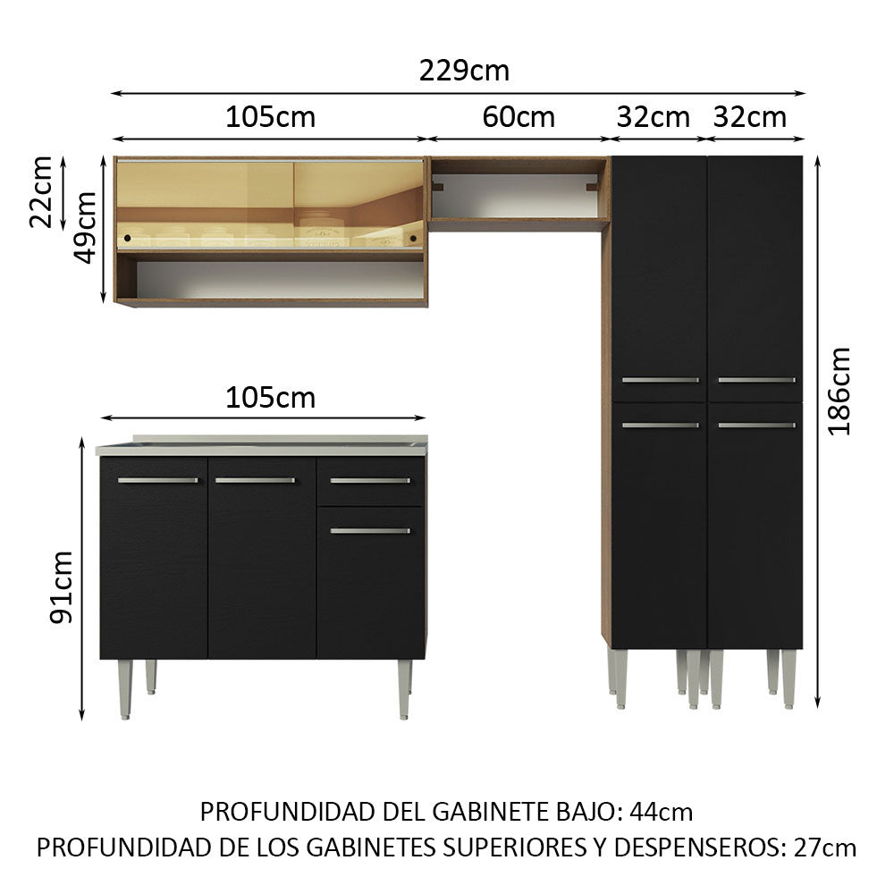 Cocina Integral 229cm con Fregadero Marrón/Negro Emilly 11