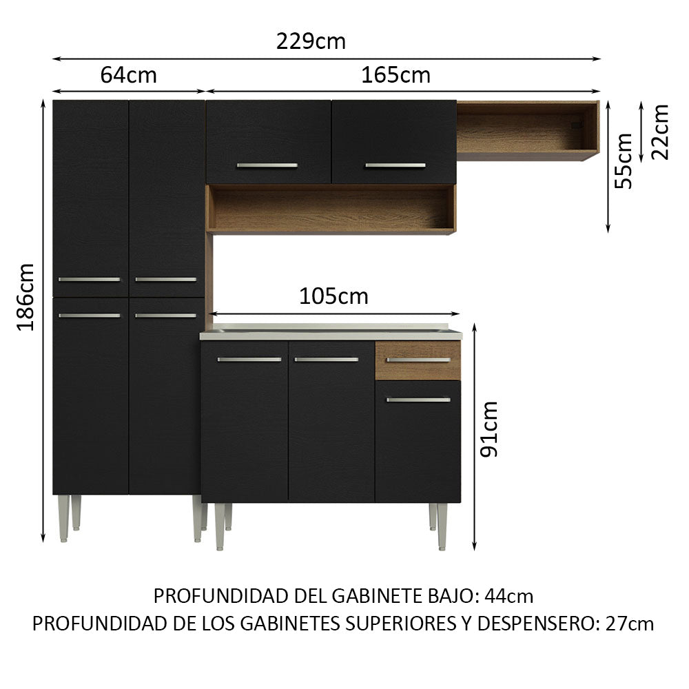 Cocina Integral 229cm con Fregadero Marrón/Negro Emilly 12
