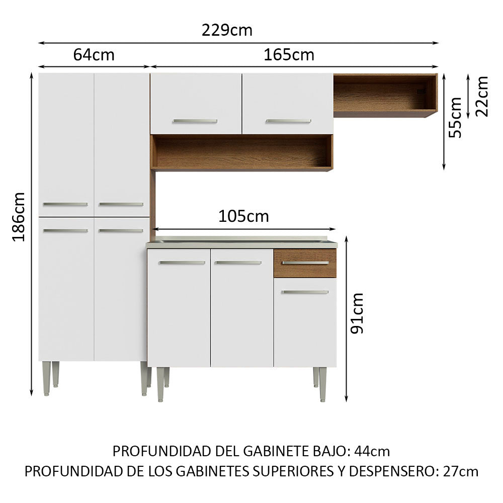 Cocina Integral 229cm con Fregadero Marrón/Blanco Emilly 12