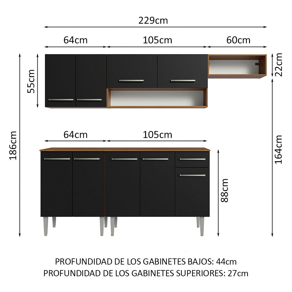 Cocina Compacta 229cm Marrón/Negro Emilly 13