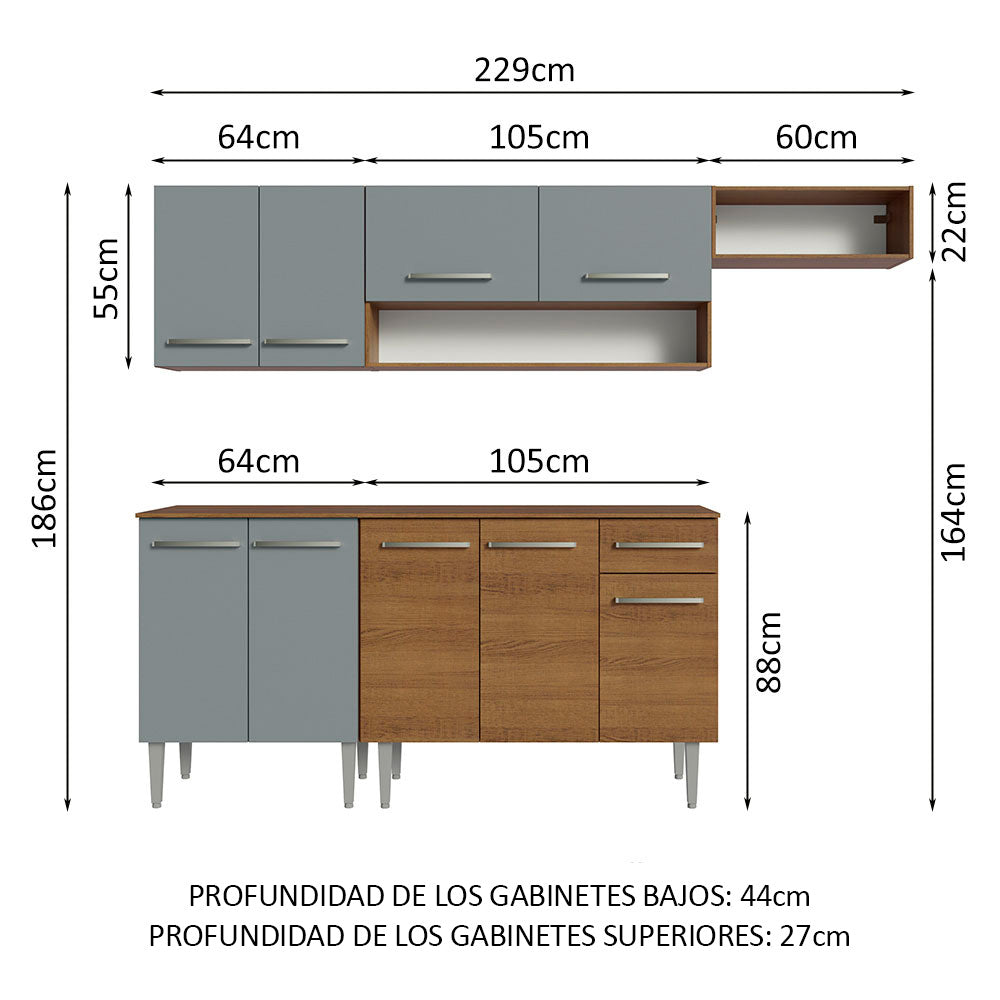 Cocina Compacta 229cm Marrón/Gris Emilly 13