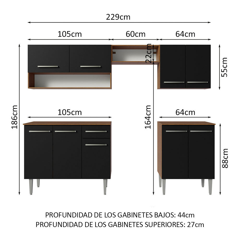 Cocina Compacta 229cm Marrón/Negro Emilly 15