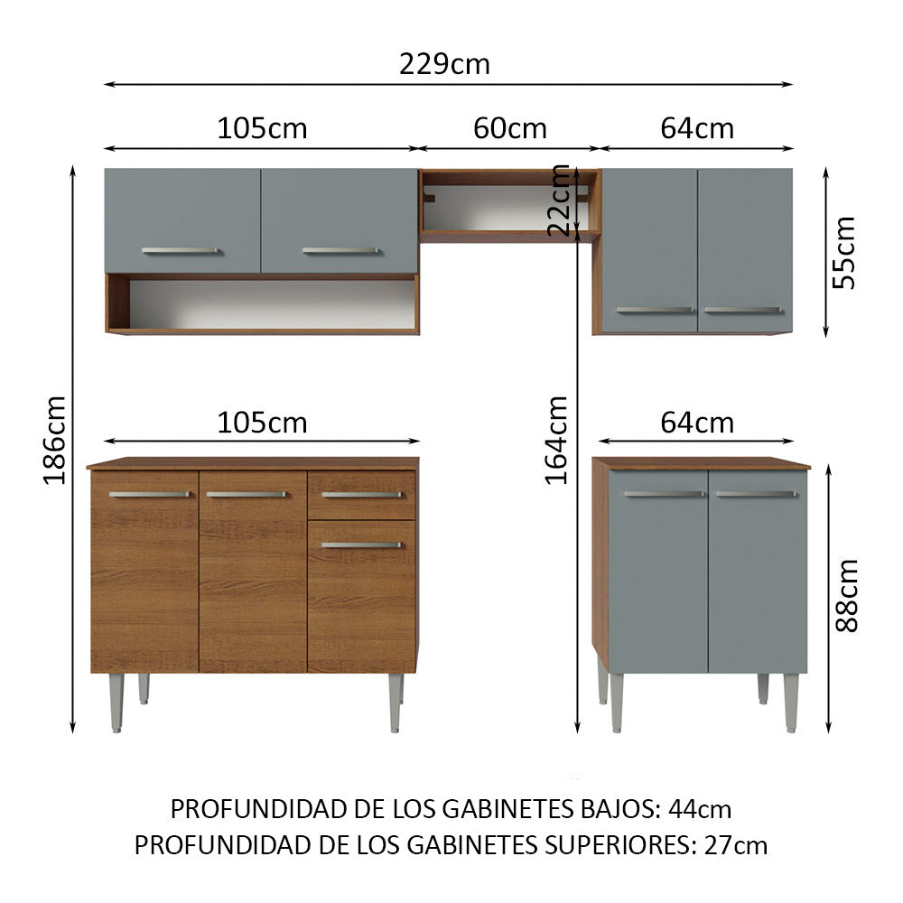 Cocina Compacta 229cm Marrón/Gris Emilly 15