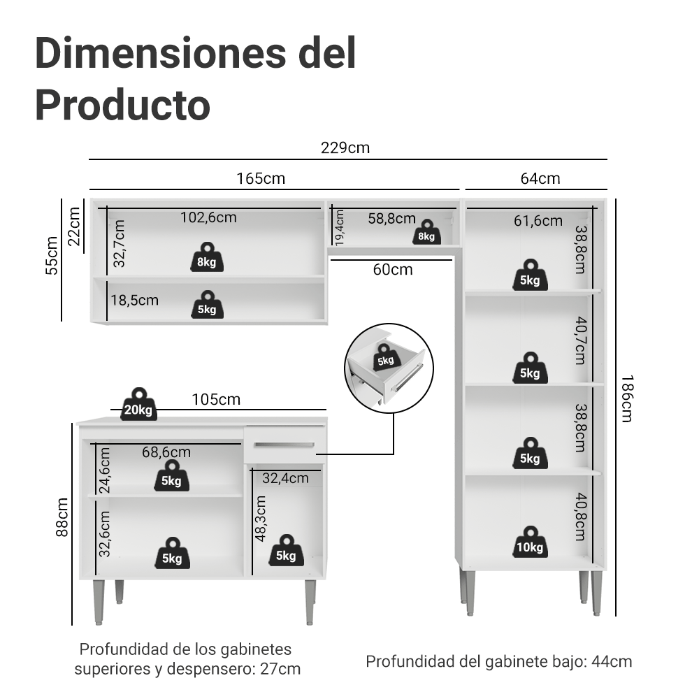 Cocina Compacta 229 cm Emilly Blanco 017