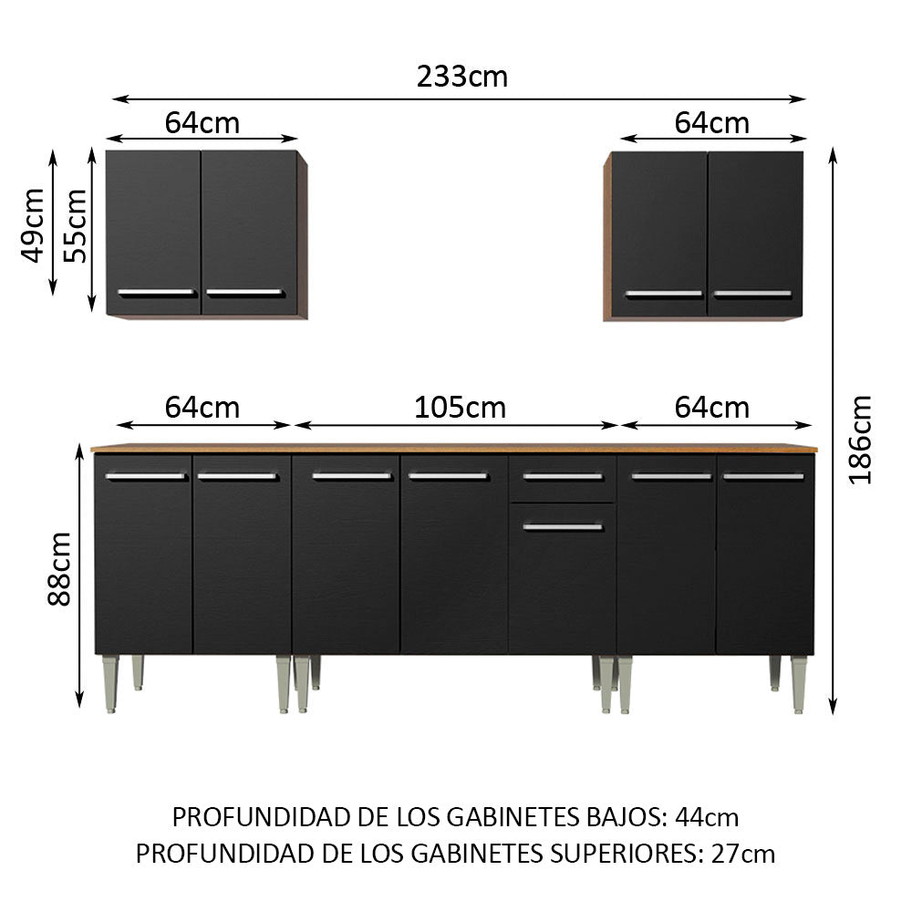 Cocina Integral 233cm Marrón/Negro Emilly King 01