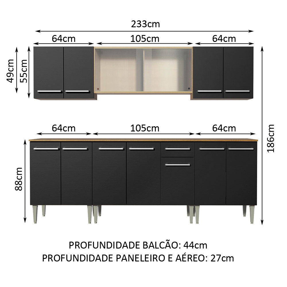 Cocina Integral 233cm Marrón/Negro Emilly Wind 02
