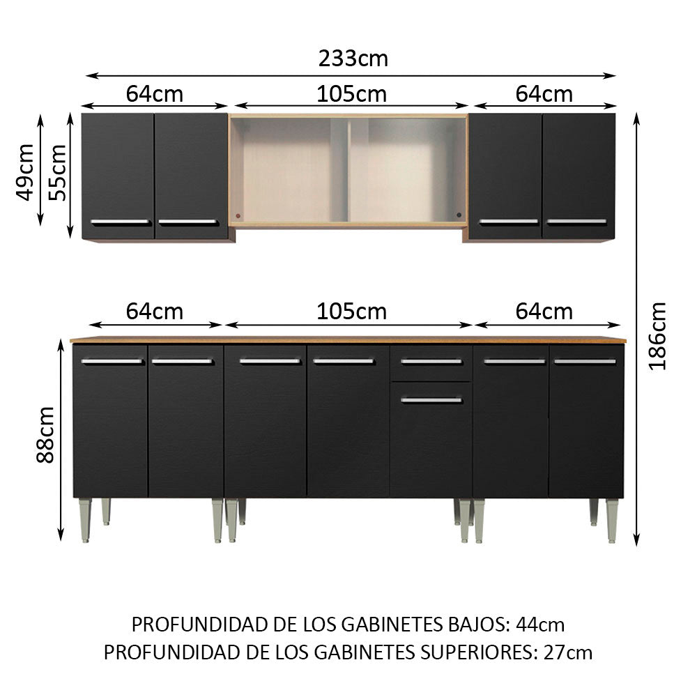 Cocina Integral 233cm Marrón/Negro Emilly Wind 02
