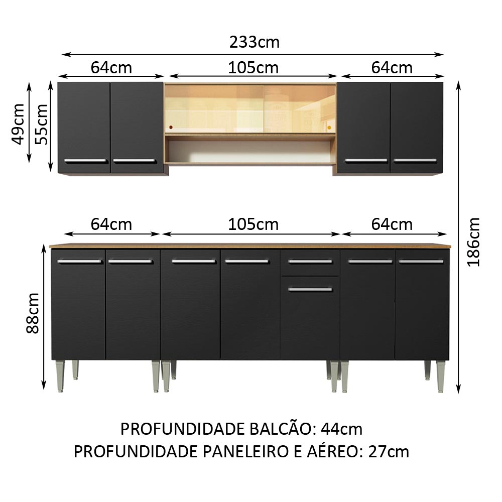 Cocina Integral 233cm Marrón/Negro Emilly Smile 04