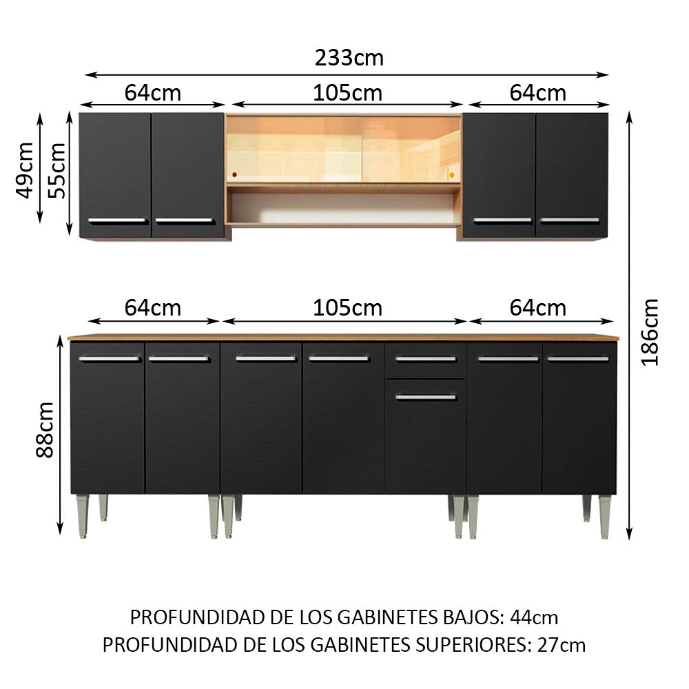 Cocina Integral 233cm Marrón/Negro Emilly Smile 04