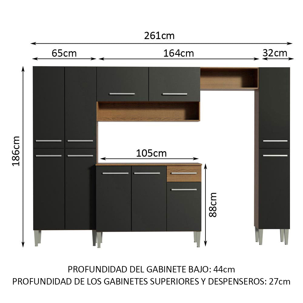 Cocina Integral 261cm Marrón/Negro Emilly Hit 01