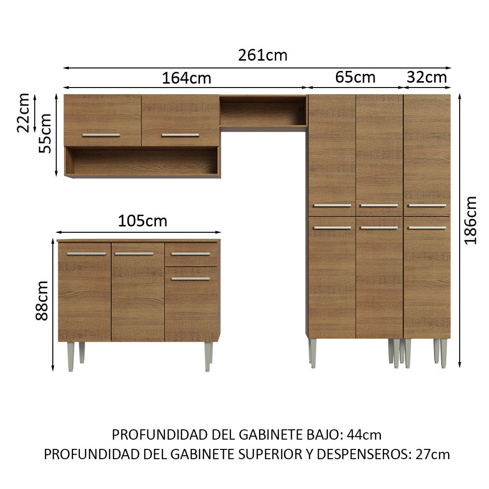 Cocina Integral 261cm Emilly Marrón 02