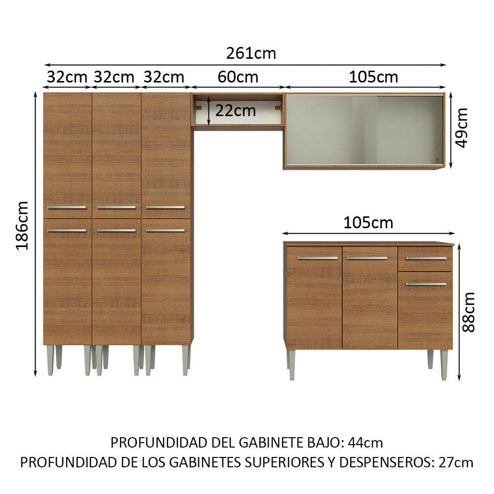 Cocina Integral 261cm Emilly Marrón 03