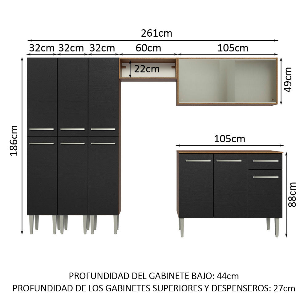 Cocina Integral 261cm Marrón/Negro Emilly 03