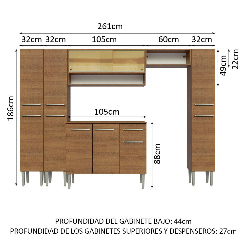 Cocina Integral 261cm Marrón Emilly 04