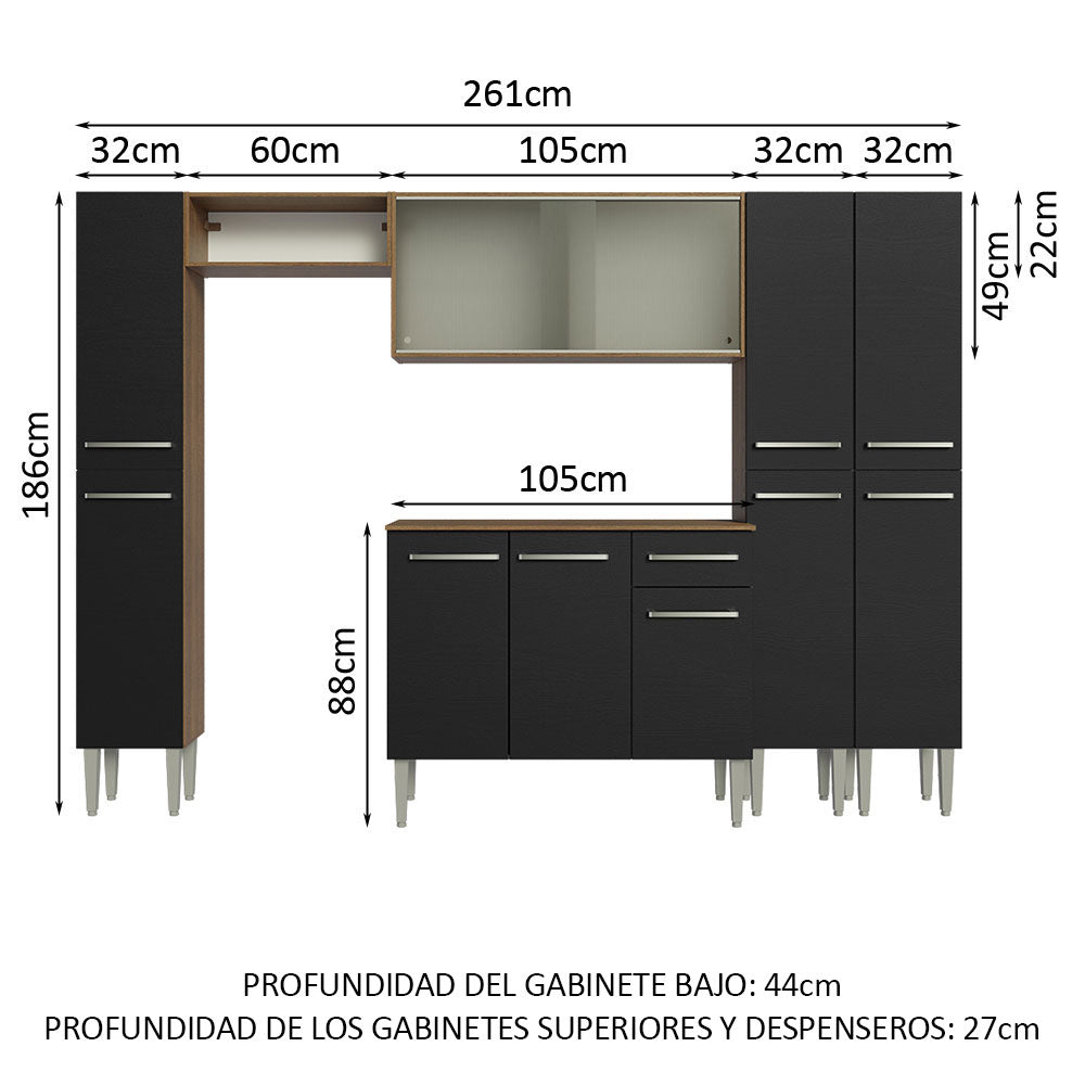 Cocina Integral 261cm Marrón/Negro Emilly 06