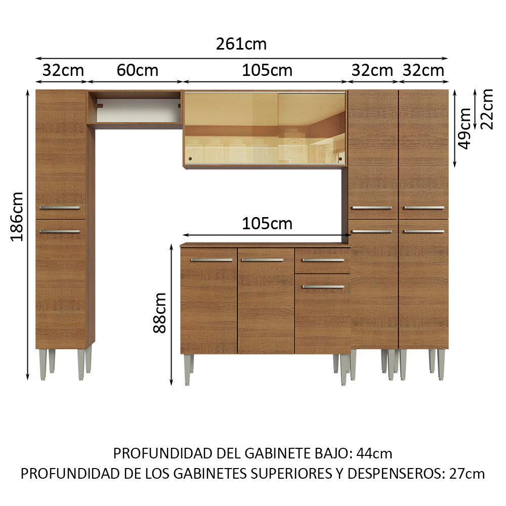 Cocina Integral 261cm Marrón Emilly 07
