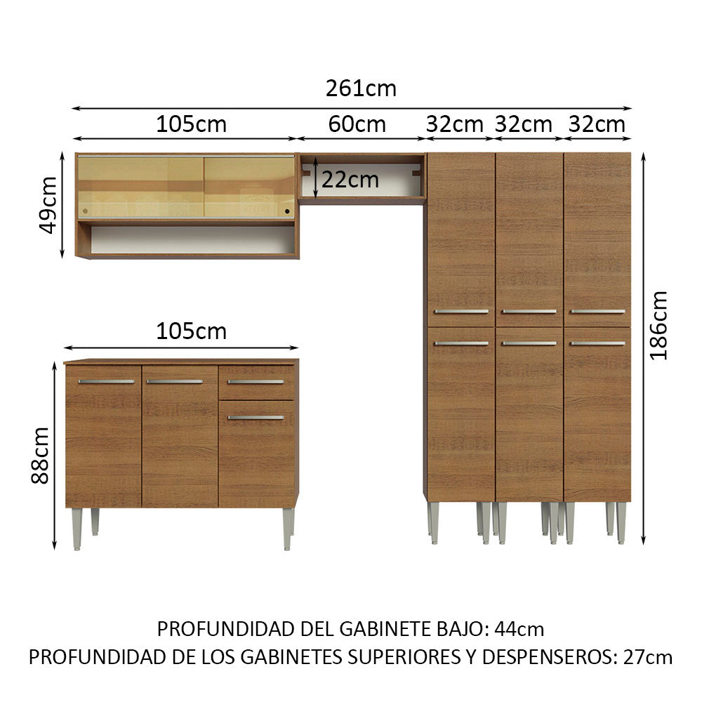 Cocina Integral 261cm Marrón Emilly 08