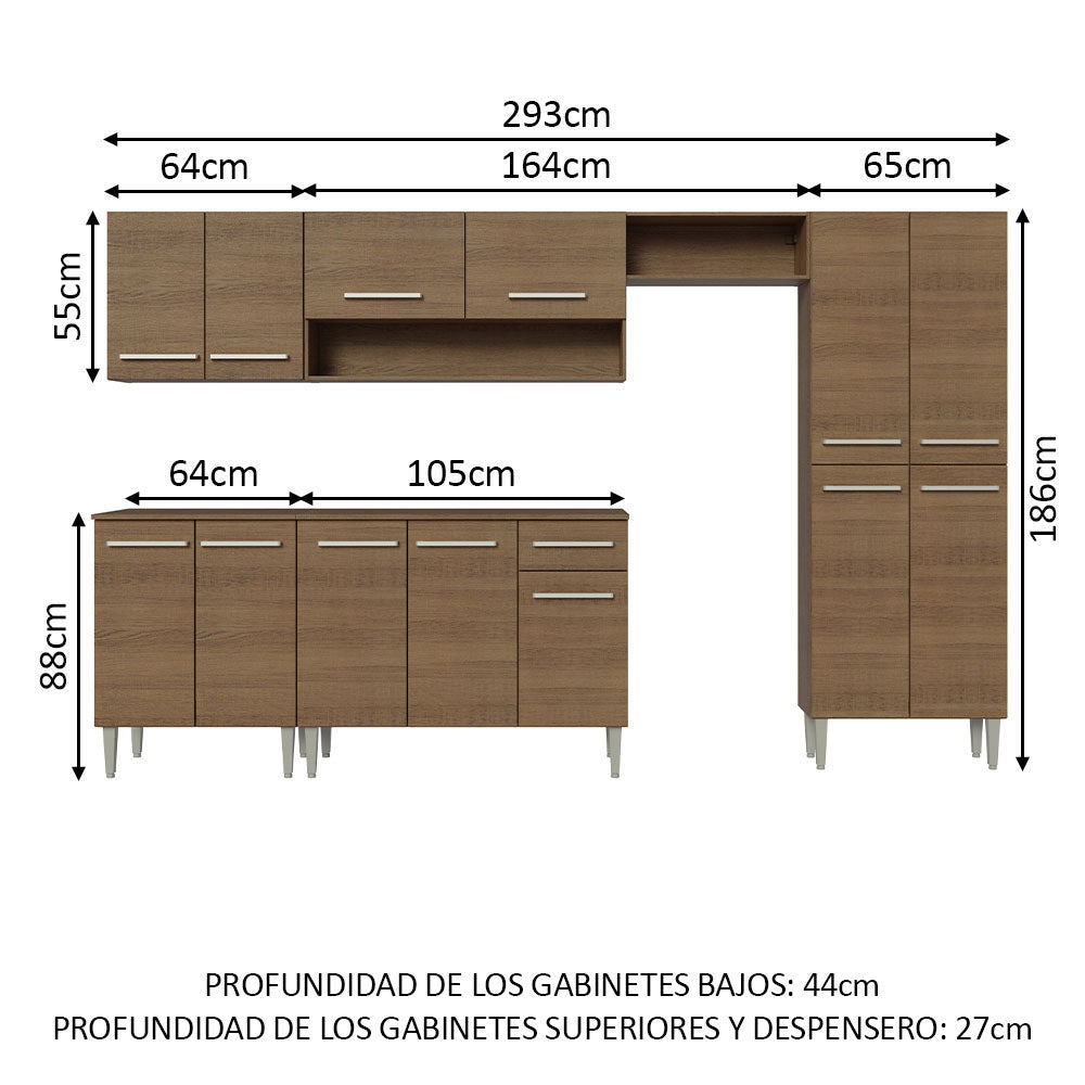 Cocina Integral 293cm Marrón Emilly 01