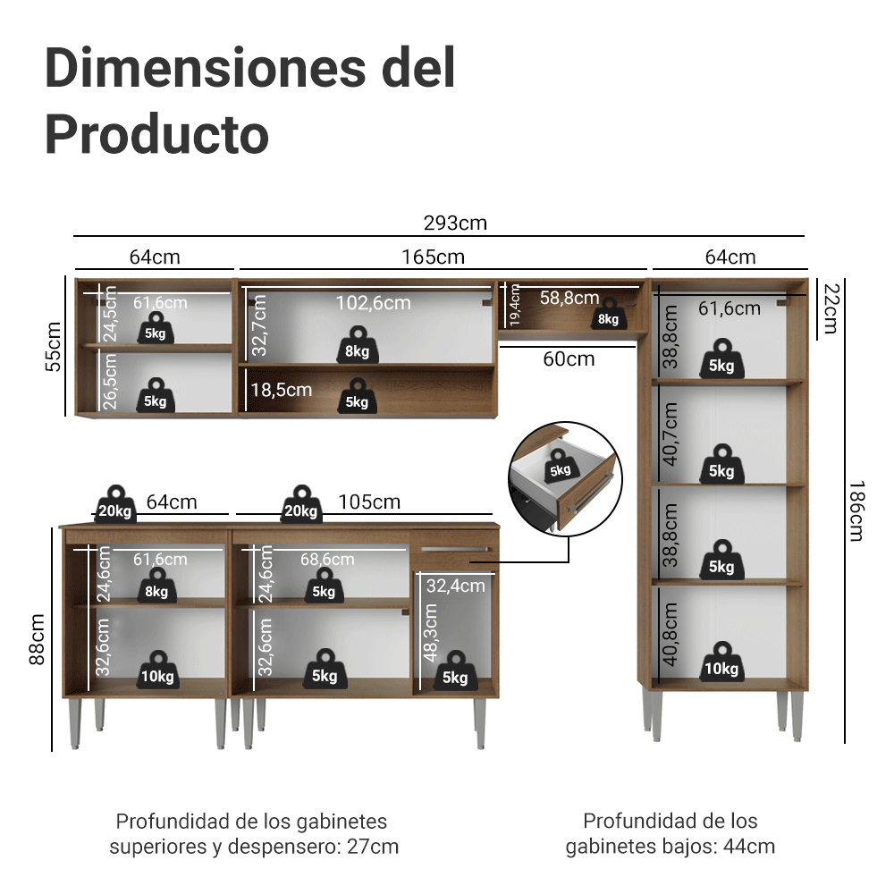 Cocina Integral 293cm Marrón/Negro Emilly 01