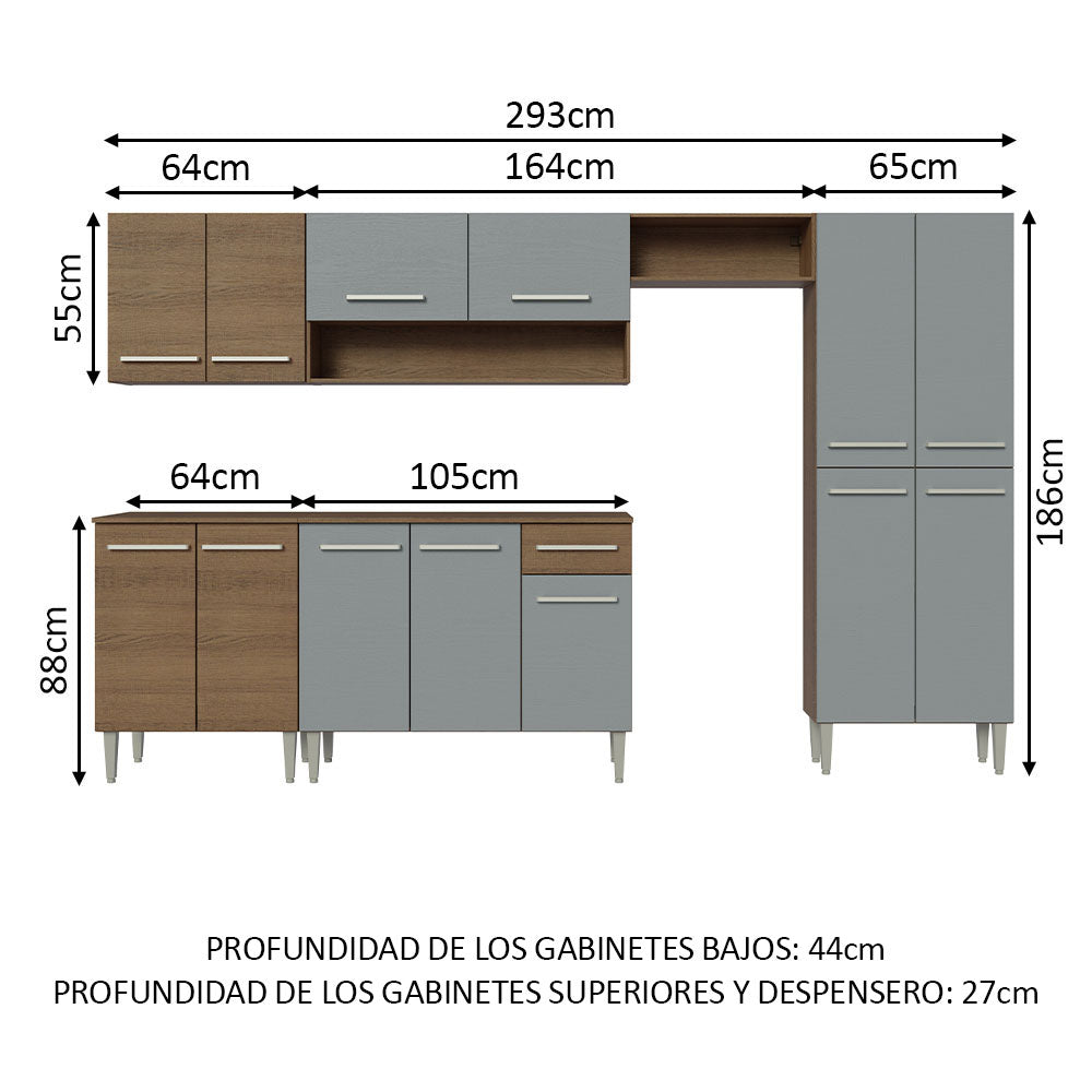 Cocina Integral 293 cm Marrón/Gris Emilly 01