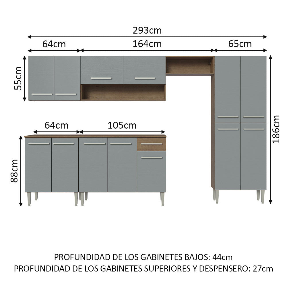 Cocina Integral 293cm Marrón/Gris Emilly 01
