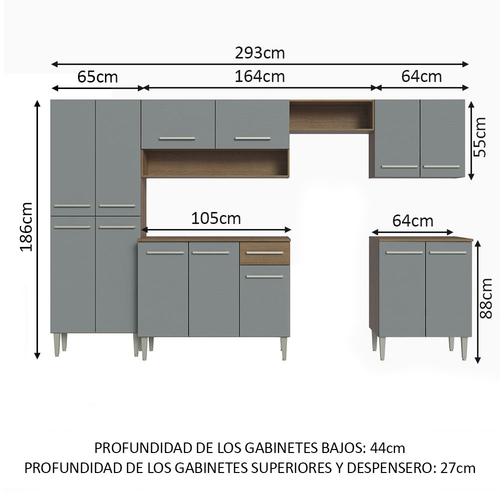 Cocina Integral 293cm Marrón/Gris Emilly 02