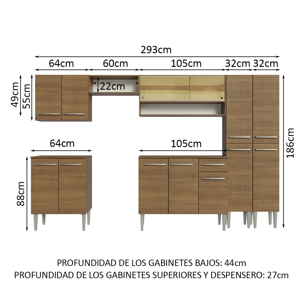Cocina Integral 293cm Marrón Emilly 03
