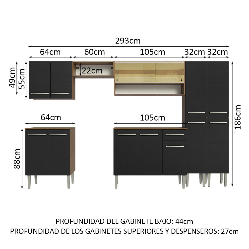Cocina Integral 293cm Marrón/Negro Emilly 03