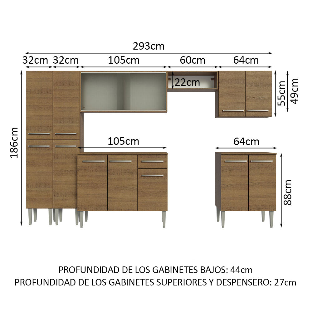 Cocina Integral 293 cm Marrón Emilly Madesa