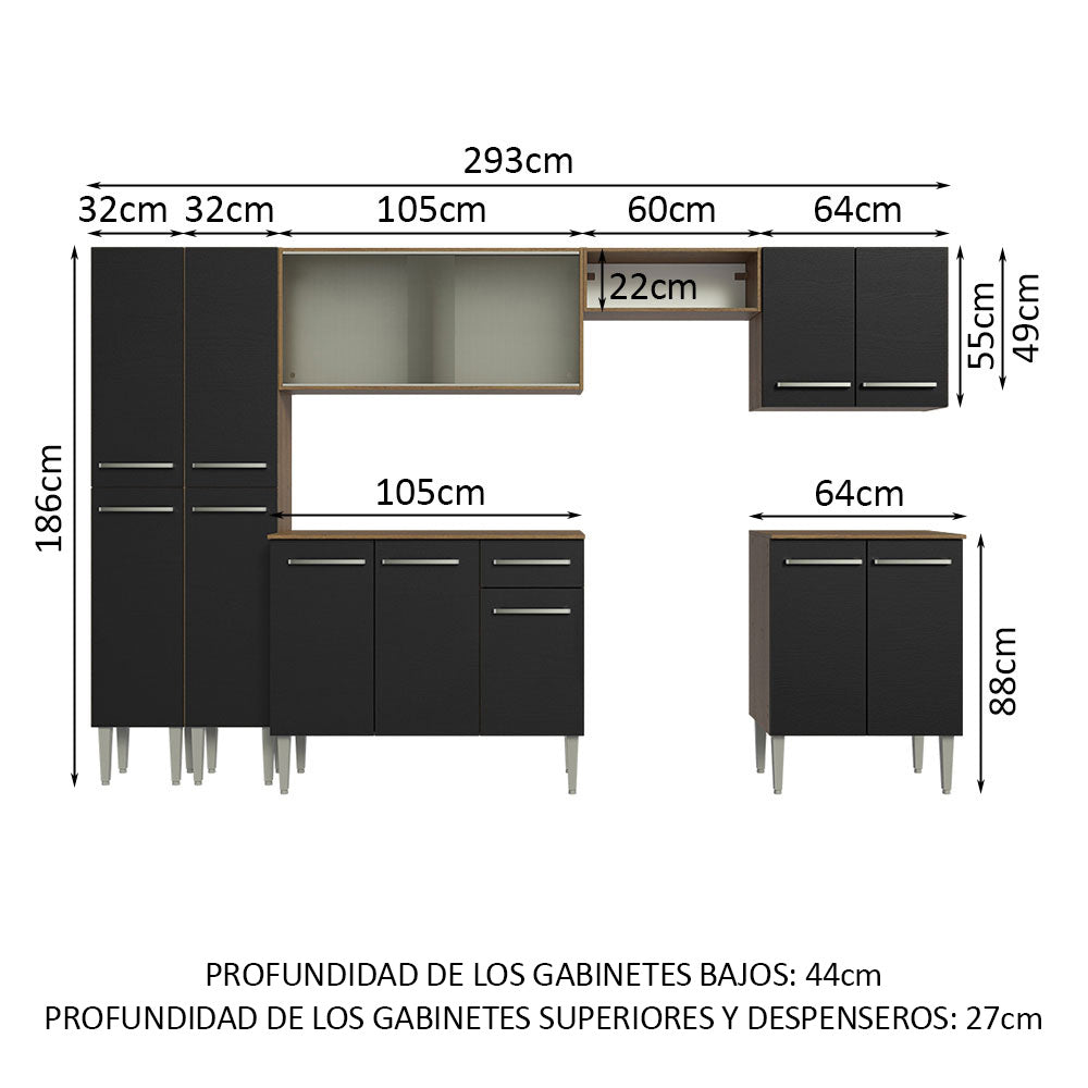 Cocina Integral 293cm Marrón/Negro Emilly 04