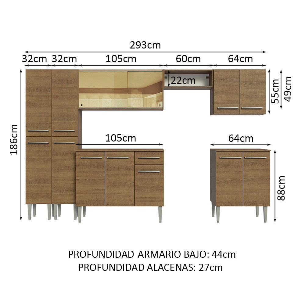 Cocina Integral 293cm Marrón Emilly 05