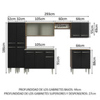 Cocina Integral 293 cm Con Fregadero Marrón/Negro Emilly Madesa