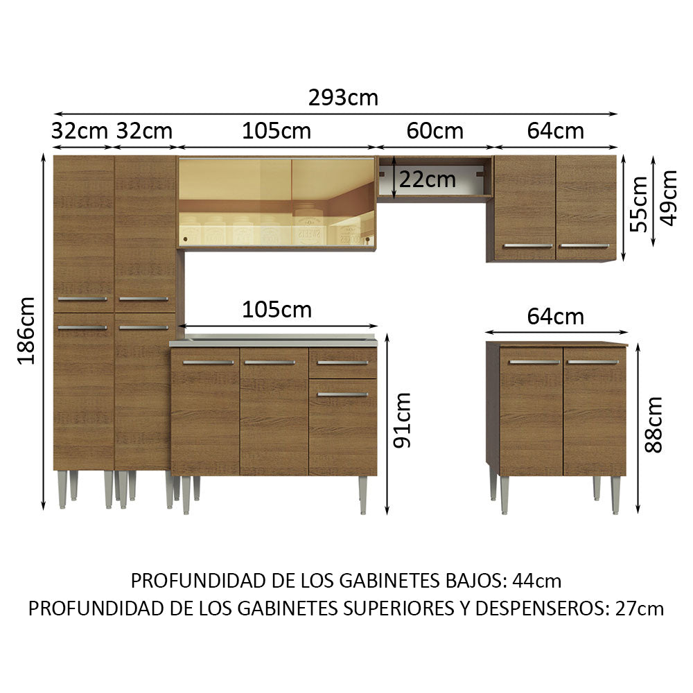 Cocina Integral 293cm con Fregadero Marrón Emilly 07