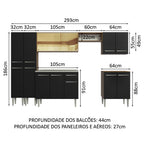Cocina Integral 293 cm Con Fregadero Marrón/Negro Emilly Madesa