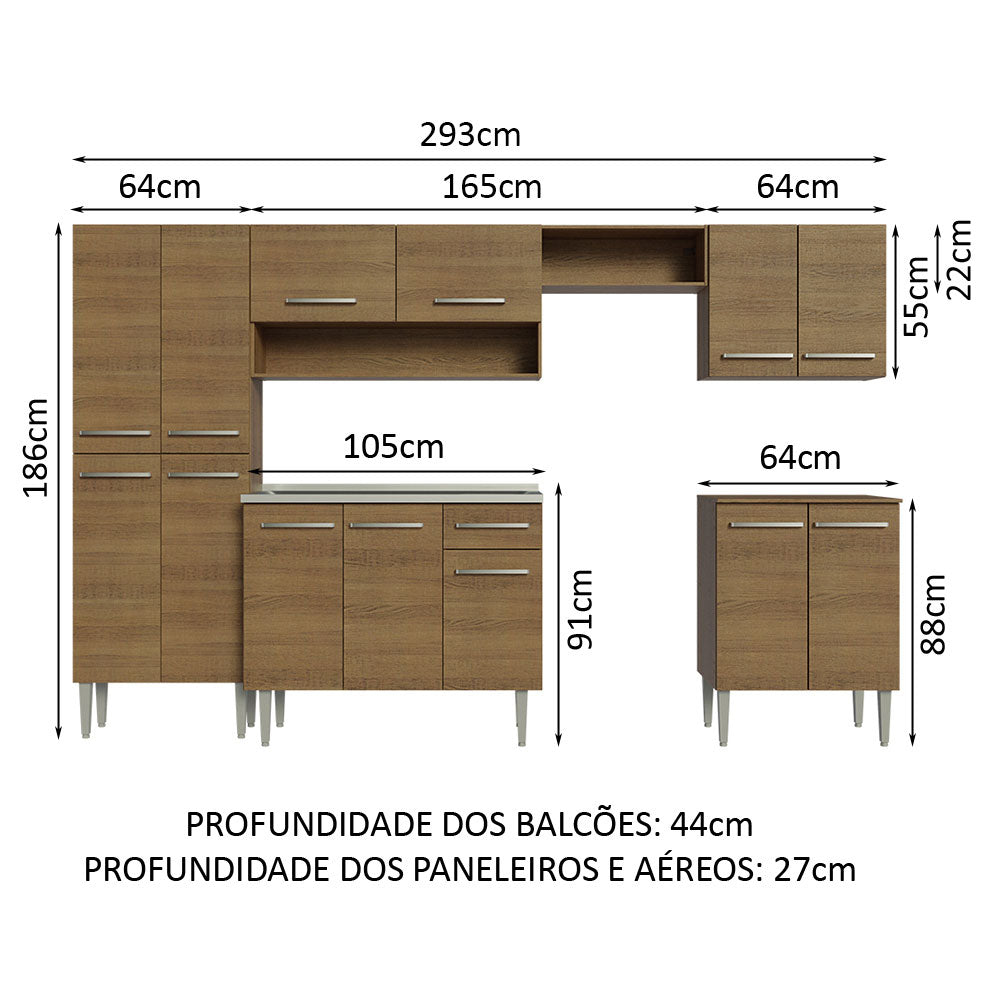 Cocina Integral 293cm con Fregadero Marrón Emilly 08