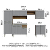 Cocina Integral 293cm con Fregadero Marrón/Gris Emilly 08