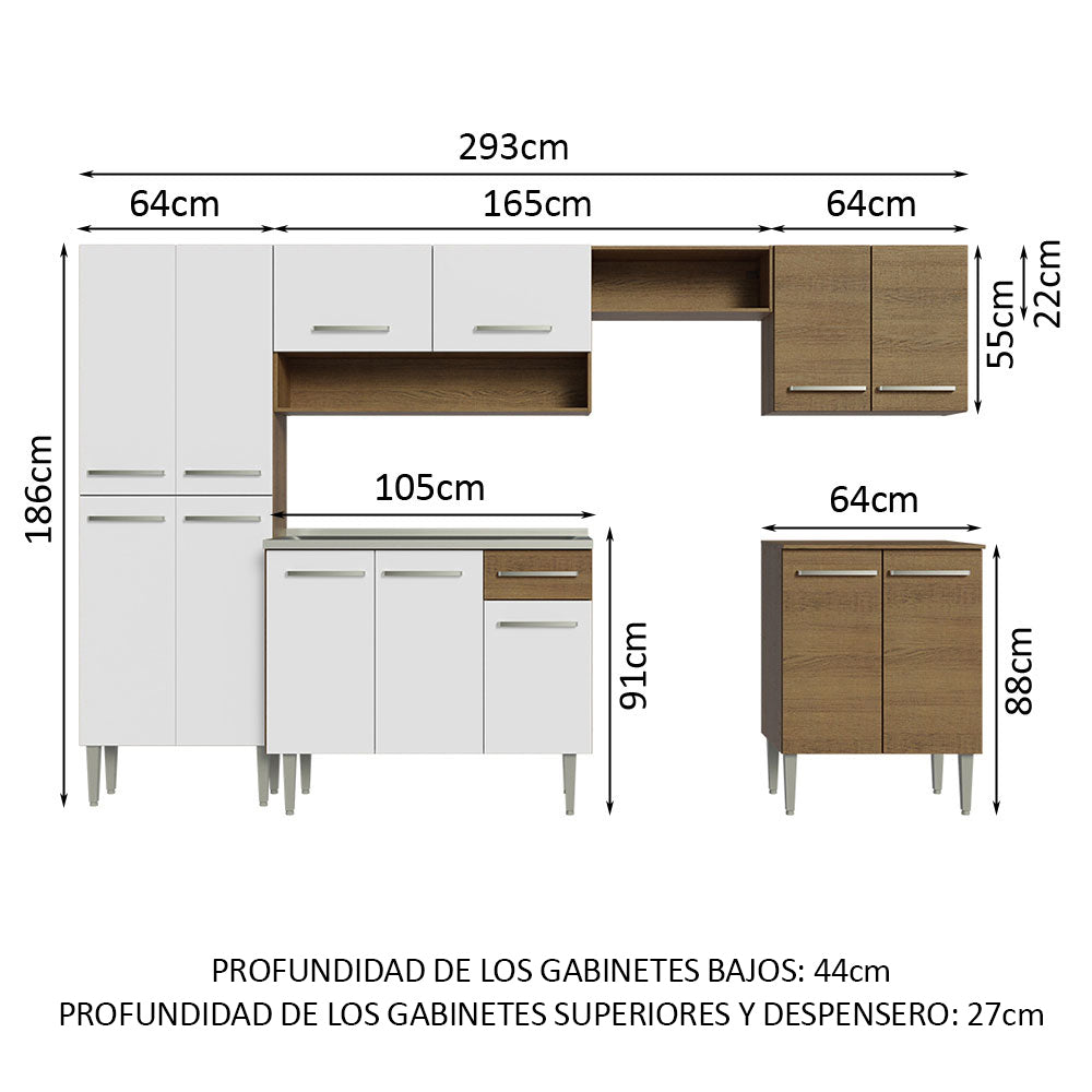 Cocina Integral 293cm con Fregadero Marrón/Blanco Emilly 08