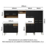 Cocina Integral 293cm con Fregadero Marrón/Negro Emilly 09