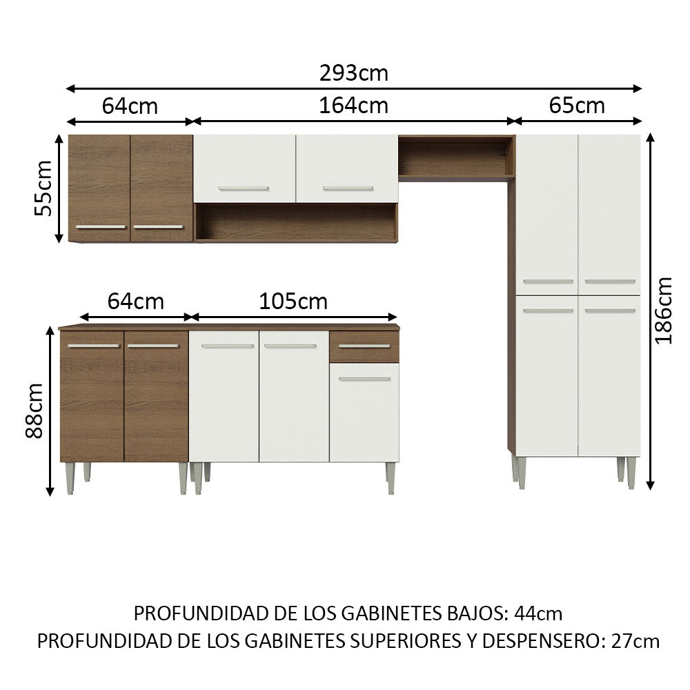 Cocina Integral 293cm Emilly Marrón/Blanco 10