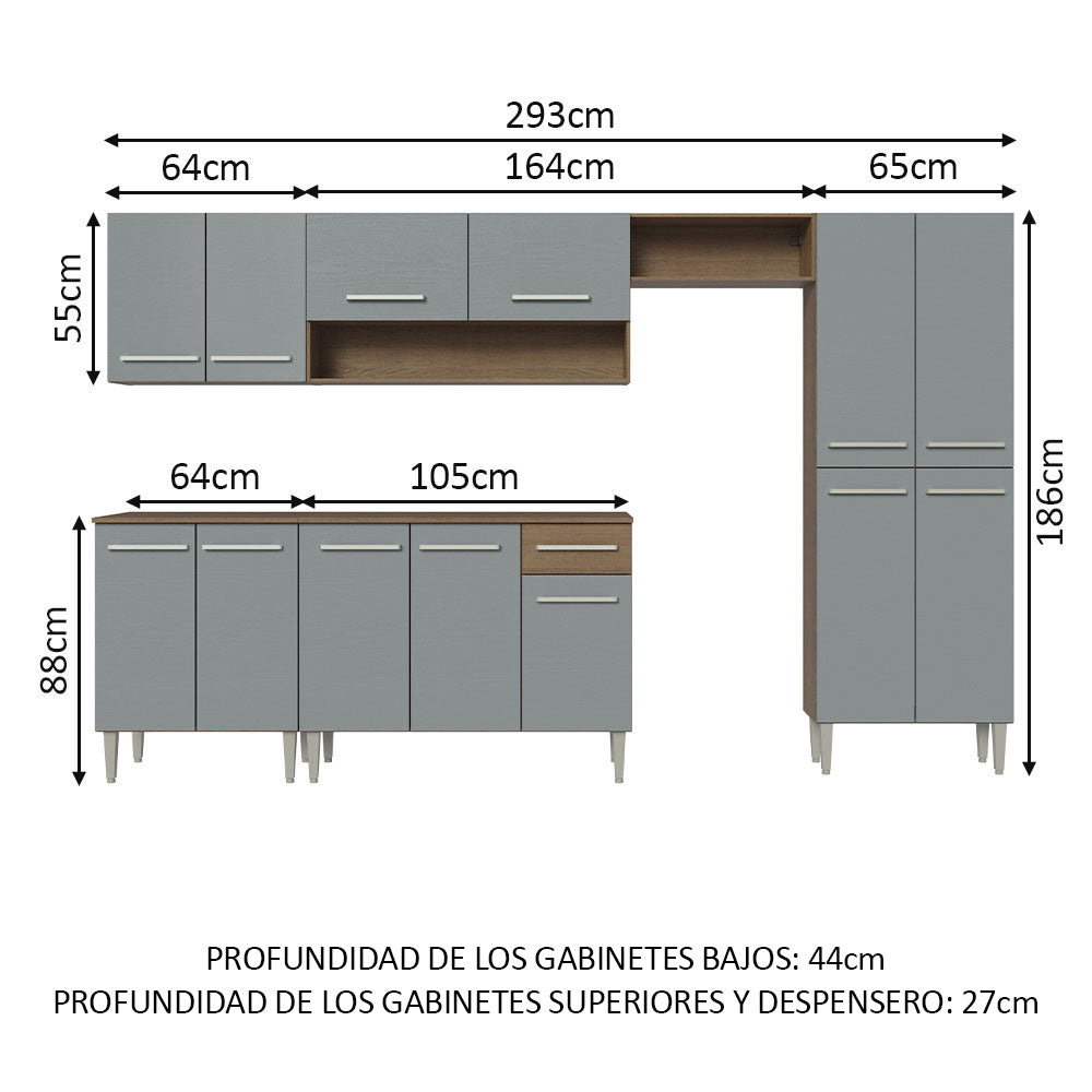 Cocina Integral 293cm Marrón/Gris Emilly 10