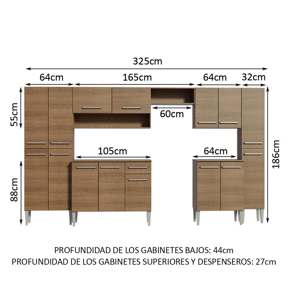 Cocina Integral 325cm Emilly Marrón Joy 01
