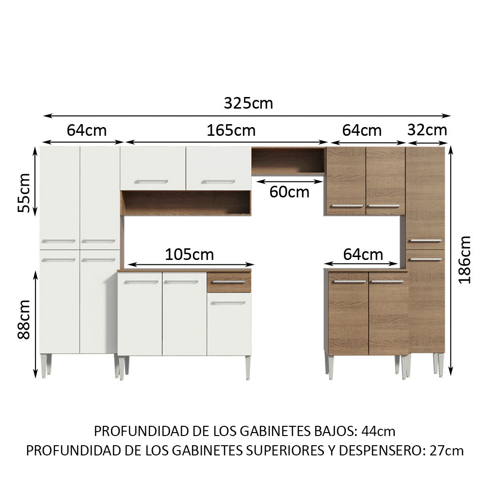 Cocina Integral 325cm Emilly Marrón/Blanco Joy 01