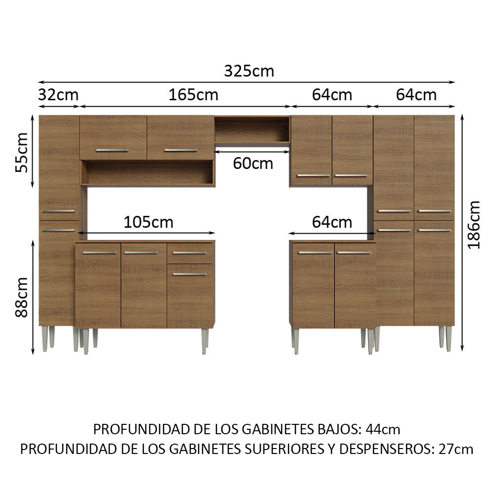 Cocina Integral 325cm Emilly Marrón 02