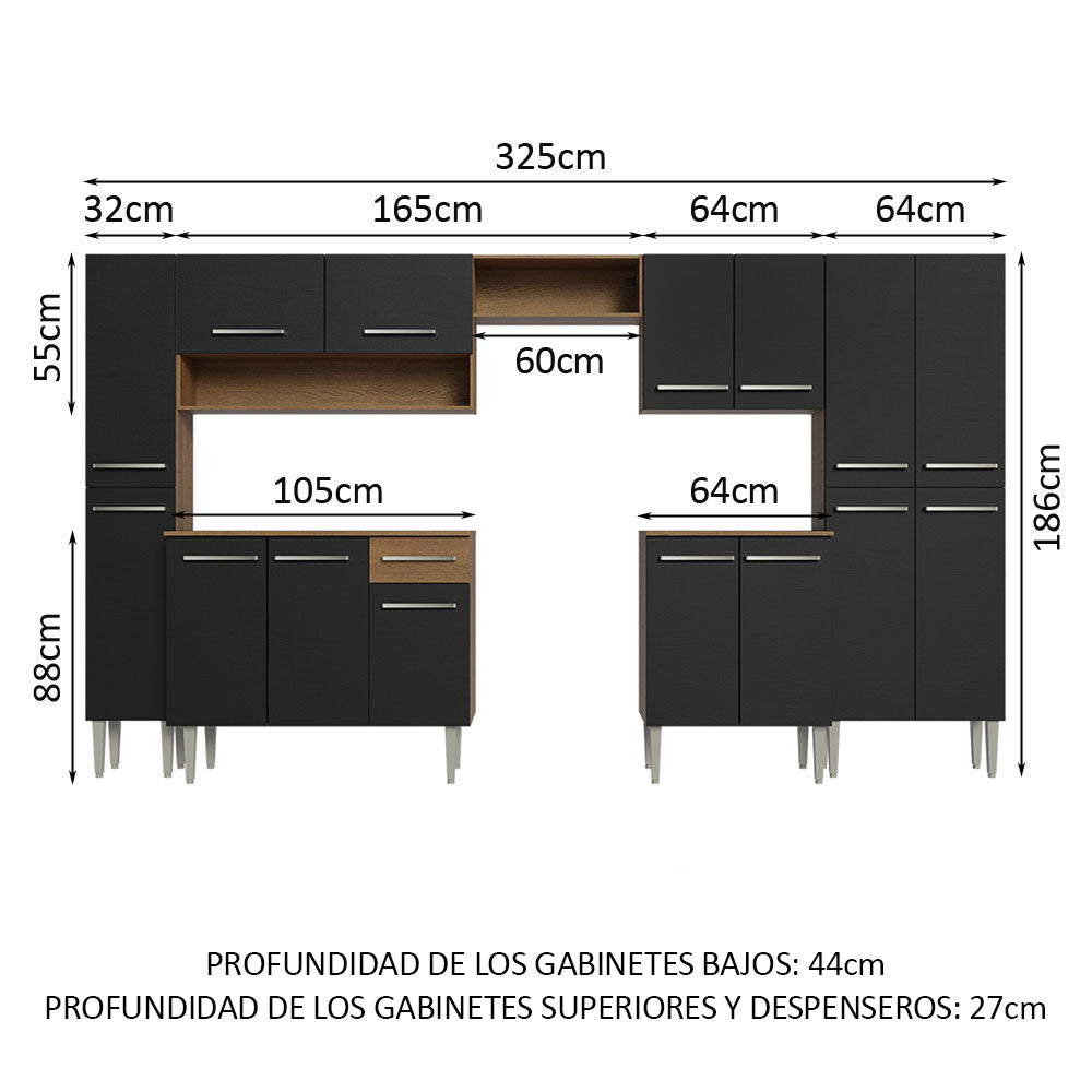 Cocina Integral 325cm Marrón/Negro Emilly 02