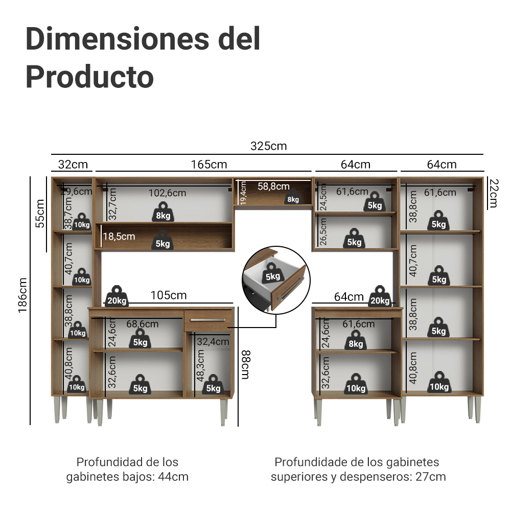 Cocina Integral 325cm Marrón/Negro Emilly 02