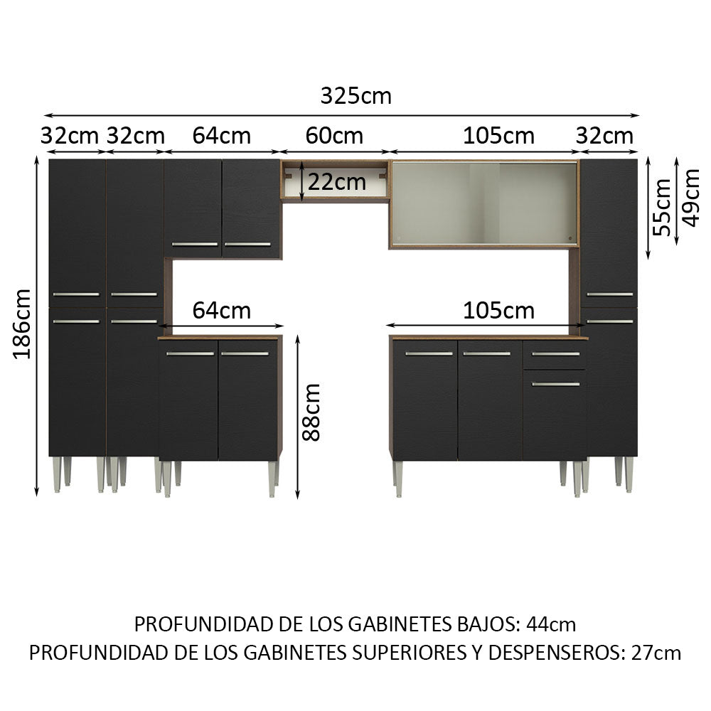 Cocina Integral 325cm Marrón/Negro Emilly 03