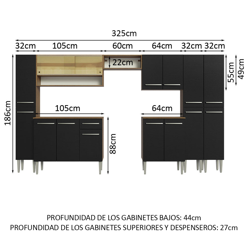 Cocina Integral 325cm Marrón/Negro Emilly 05