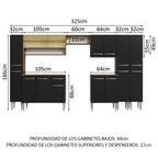 Cocina Integral 325 cm Marrón/Negro Emilly Madesa