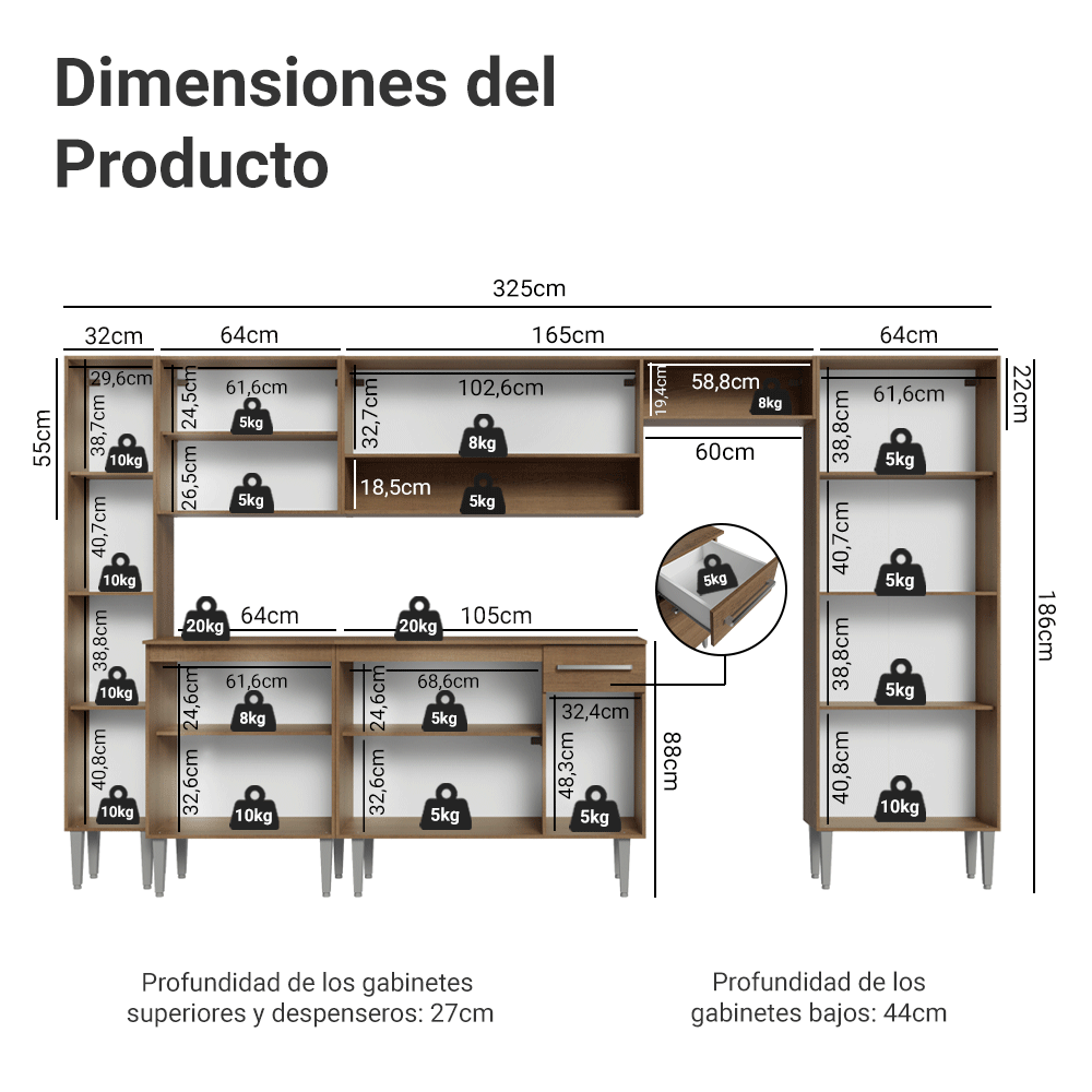 Cocina Compacta 325 cm Emilly Marrón/Negro 07